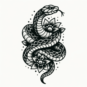 Dotwork Snake Wrapped Around A Flower