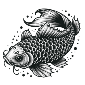 Dotwork Tattoo Design Of A Koi Fish