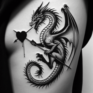 Dragon With A Stick And Poke Heart