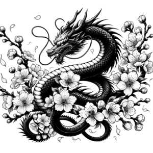 Dragon With Cherry Blossoms In Japanese Style