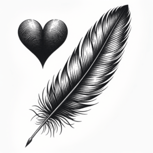 Feather With A Stick And Poke Heart