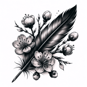 Feather With Cherry Blossoms In Japanese Style