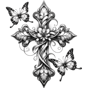 Feminine Cross With Delicate Butterflies