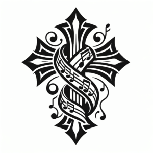 Fine Line Cross And Musical Notes