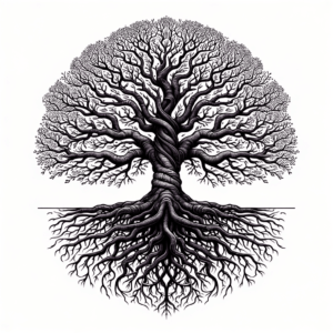 Fine Line Tree With Roots And Branches