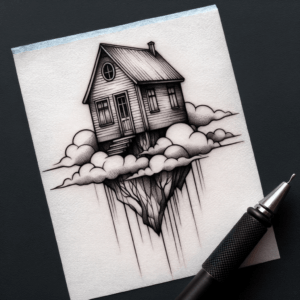 Floating House Depicted In A Surrealism Tattoo