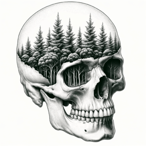 Forest Growing Inside A Skull In A Surrealism Tattoo Style