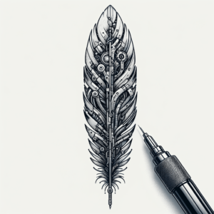 Futuristic Biomechanical Feather Tattoo