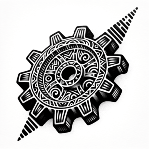 Gear In A Tribal Tattoo Style