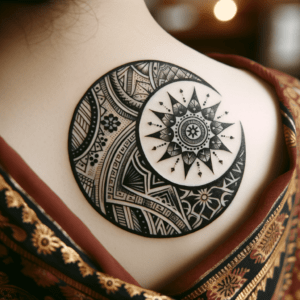 Geometric Crescent Moon With Tribal Patterns
