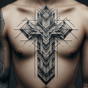 Geometric Cross Tattoo With Linework Design