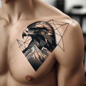 Geometric Hawk With Mountain
