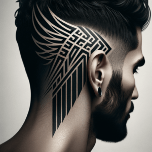 Geometric Tribal Wings On The Side Of The Head