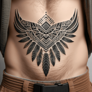 Geometric Tribal Wings With Layered Feathers And Symmetry