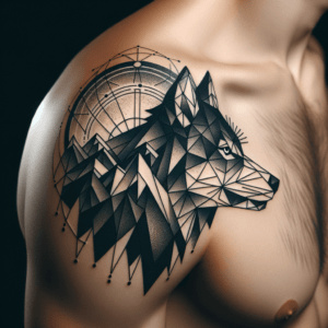 Geometric Wolf With Mountains