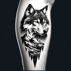 Geometric Wolf With Mountains