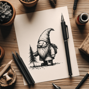 Gnome In Stick And Poke Tattoo Style