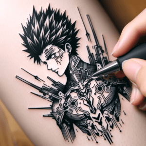 Goku Depicted In A Cyber Sigilism Tattoo