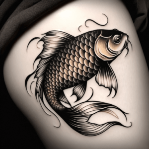 Golden Carp In Japanese Tattoo Style