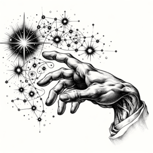Hand Reaching For A Star In Surrealism Lines