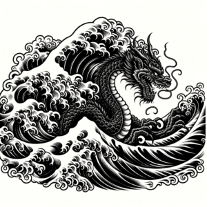 Japanese Dragon With Waves