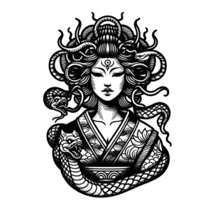 Japanese Medusa With Kimono Patterns