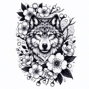 Japanese Wolf With Cherry Blossoms