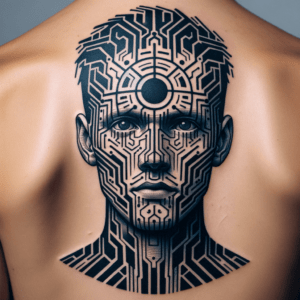 King Depicted In A Cyber Sigilism Tattoo