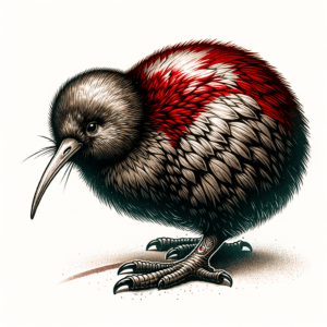 Kiwi Bird In A Trash Polka Tattoo Style