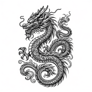 Linework Dragon With Fine Lines