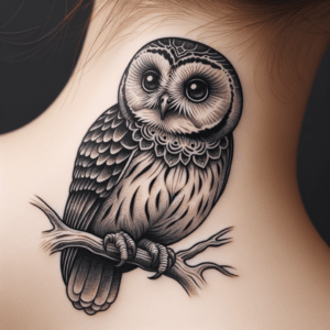 Linework Owl On A Branch