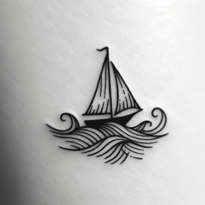 Linework Sailboat On Waves