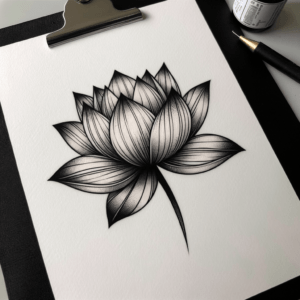 Lotus Depicted In A Blackwork Tattoo