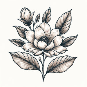 Magnolia In Embroidery Tattoo Style