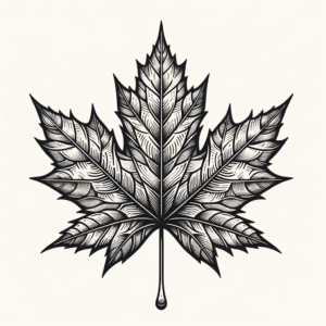 Maple Leaf Depicted Beautifully In Fine Line Tattoo