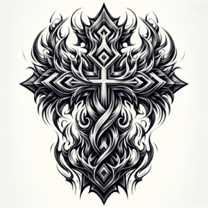 Masculine Cross With Tribal Flames