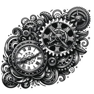Mechanical Gear With Clock In Steampunk Style