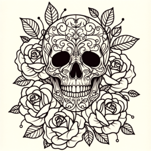 Minimalist Skull And Roses Combination