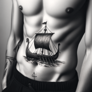 Minimalist Viking Ship With Detailed Sails And Oars