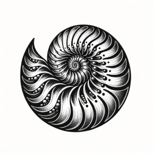 Nautilus Shell Depicted In A Dotwork Tattoo