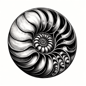 Nautilus Shell In Black Lines