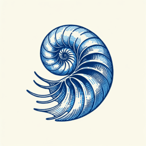 Nautilus Shell In Blue Lines
