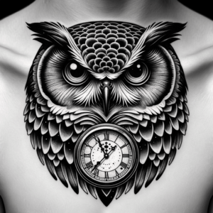 Neo-Traditional Owl With Clock