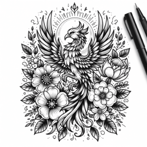 Neo-Traditional Phoenix With Flowers