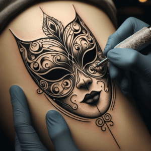 Neo Traditional Tattoo Of A Masquerade Mask