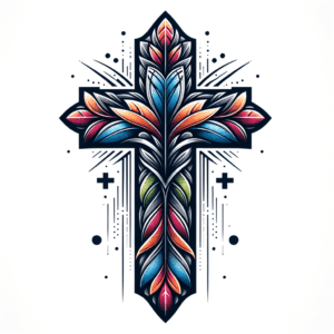 New School Cross Tattoo With Vibrant Colors