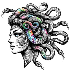 New School Medusa With Colorful Patterns