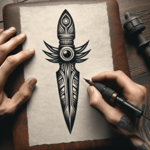 Obsidian Blade In Aztec Tattoo Style