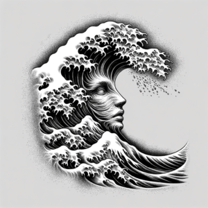 Ocean Wave Turning Into A Face In A Surrealism Tattoo Style