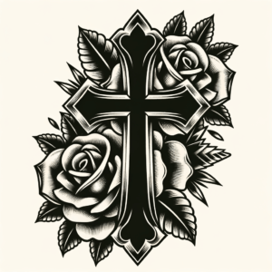 Old-School Cross Tattoo With Roses